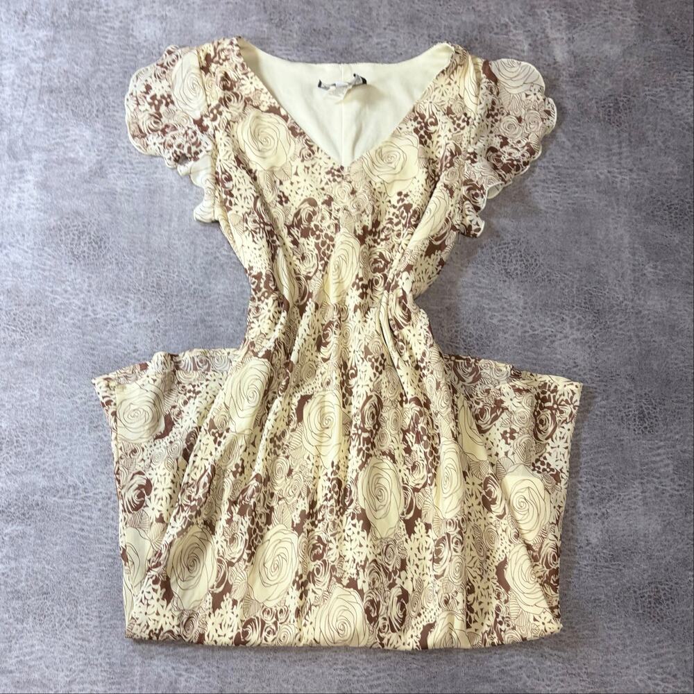 Vintage Cream Floral Print Midi Dress